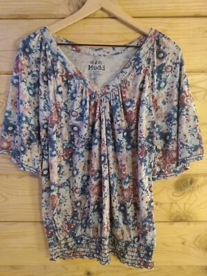 Top de mujer Mudd gris rosa y azul floral manga corta talla X grande Foto 1 de 4