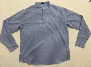 coofandy mens shirt Banded Collar Pullover Blue Cotton Hemp Mens Large B14 - Picture 1 of 7