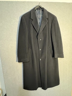 Jos A Bank Overcoat Mens L46 Black Wool Business Trench Top Coat - Image 1 of 4