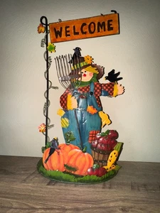 Letrero de bienvenida de espantapájaros de otoño 20"x12" decoración de acción de gracias de metal - se pliega plano - Imagen 1 de 11