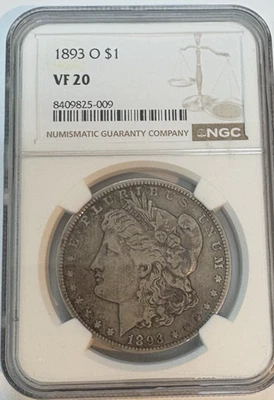 1893-O MORGAN SILVER DOLLAR $1 Vf 20 Ngc CERTIFIED - Image 1 of 4