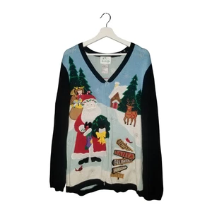 The QUACKER FACTORY Christmas Cardigan Sweater Embroidered Santa Noise Maker LG - Picture 1 of 13