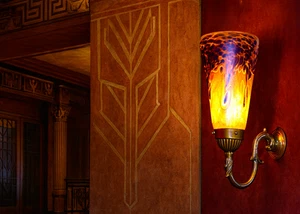 vintage Art Deco wall sconce cast brass & hand-made Iridescent glass shades 1940 - Picture 1 of 16