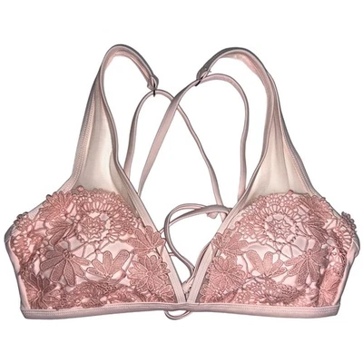 Xhilaration Crochet Lace Pink Criss Cross Back Bikini Top Size Large - Image 1 of 4