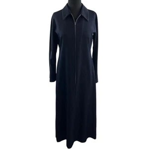 Homma Navy Blue Long Dress Wool Collared Front Zip Long Sleeve Small S JAPAN - Picture 1 of 9