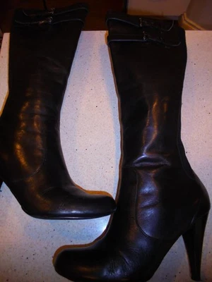 women's Cole Haan black leather/microfiber high heel boots size 9.5 beautiful! - Image 1 of 4