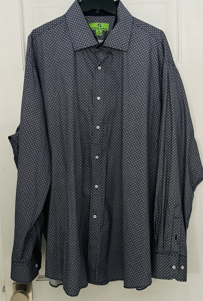 Camisa informal Bristol & Bull para hombre puño abatible geométrica azul talla 4XL Foto 1 de 4
