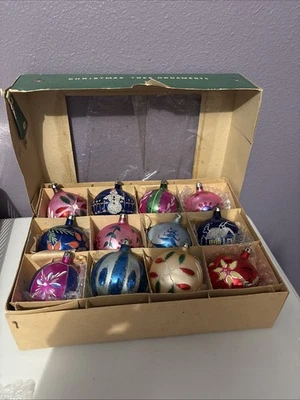 Lote De Colección 12 Adornos De Navidad De Vidrio ~ Polonia Pintados A Mano, Fantasía Foto 1 de 4