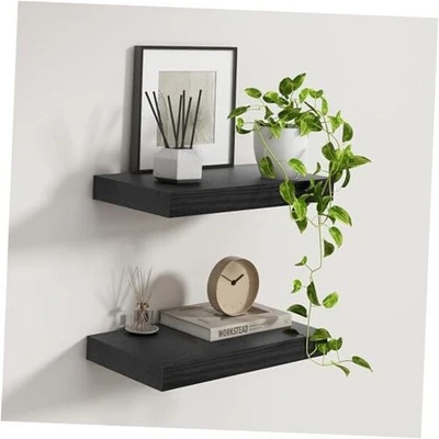  Estantes flotantes de 9 pulgadas de profundidad, madera natural rústica de granja 16" de ancho x 9,3" de profundidad negro Foto 1 de 4