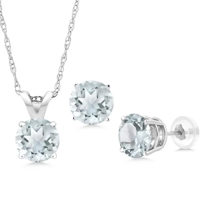 Juego de joyas pendientes colgantes de aguamarina de oro blanco de 14K para mujer | 1,20 Cttw | Foto 1 de 3