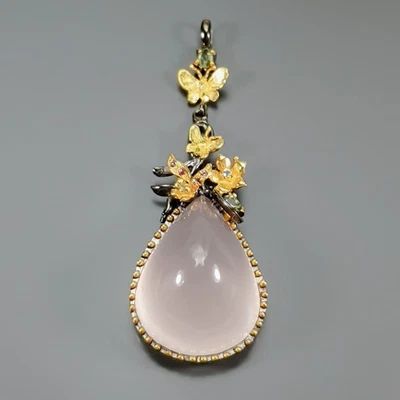 Handmade 80 ct+ Natural Rose Quartz Pendant 925 Sterling Silver  /NP51859 - Image 1 of 4