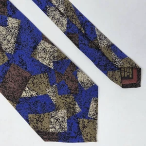GIORGIO DANIELI MADE IN ITALY SILK TIE BLUE BEIGE 80'S 90'S GEOMETRIC 3.7" X 54" - Picture 1 of 2