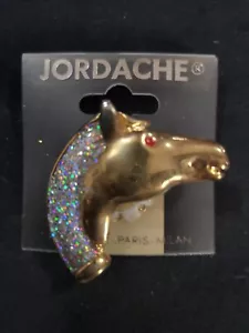 Spilla testa di cavallo Jordache criniera glitterata occhio strass unica rara - Foto 1 di 3