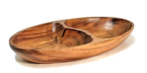 Vintage Oval Wood Bowl 10.5" Divided Tray MCM - Picture 1 of 7