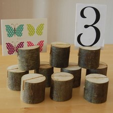 10x Mini Wooden Log Place Name Menu Photo Holders Rustic Wedding Table Decor