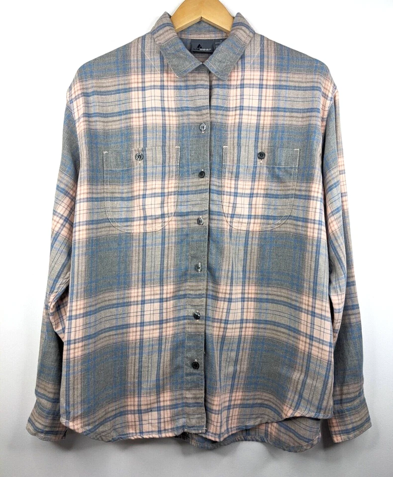 Vintage LIZWEAR 90s Women Grey Pink Plaid Flannel Button up Shirt Size M Casual - Image 1 of 4