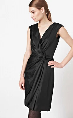 Vestido envolvente FRENCH CONNECTION talla 12 rápido líquido Lacca Twist negro sedoso 97K Foto 1 de 4