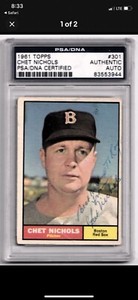 CHET NICHOLS PSA/DNA Certified AUTO 1961 TOPPS #301 Boston Red Sox