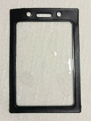 Black ID Badge Holder Vertical, Clear window w.Color Vinyl Border, Lanyard Holes - Image 1 of 3