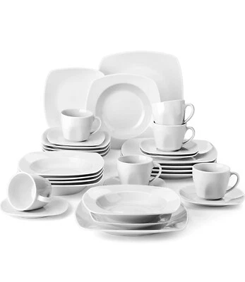 MALACASA Julia 30-Piece Porcelain Dinnerware Set Gray-white Plates Cups Saucers - Image 1 of 4
