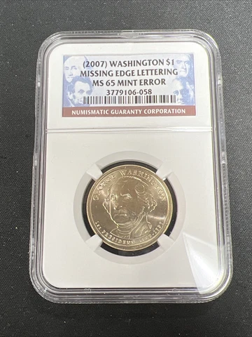 2007 george washington dollar Missing Edge Lettering Ms65 Mint Error Ngc m1373 Cover