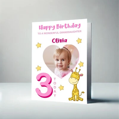 Personalised Birthday Pink Photo Card for Daughter Girl Granddaughter Niece - Image 1 of 4