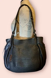 B Makowsky Schultertasche aus schwarzem Kieselleder mit doppeltem Griff #1202 - Bild 1 von 24