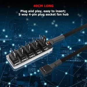 1 to 5 PWM Fan Hub Adapter 4-Pin Sleeved Power Cable for CPU Cooler PC Case Fan - Afbeelding 1 van 7