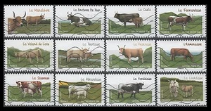 France 4570-81 Cattle Breeds of France (2014) (12 USED Stamps) - Picture 1 of 1