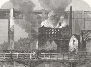 NEWCASTLE-UPON-TYNE. Fire at the High-Level Bridge. Northumberland 1866 print - Picture 1 of 1
