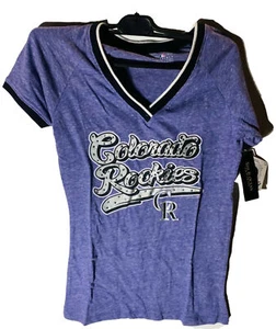 New Era Women's Colorado Rockies Rhinestone V-Neck Short-Sleeve T-Shirt XS - Picture 1 of 7