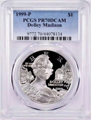 1999 DOLLEY MADISON Silver Dollar PCGS PR70💥FLAWLESS QUALITY💥 - Image 1 of 4