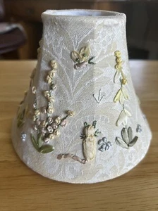 Small Embossed Cloth Lampshade Silk Embroidered Flowers, Kitty & Butterflies. - Picture 1 of 14