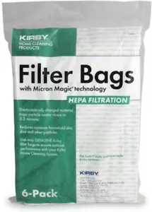 Kirby Genuine 204814 Universal Fit Micron Magic HEPA Bag Pack (6) + Free Belt - Picture 1 of 12