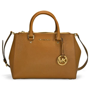 Michael Kors 30S4GTVS6L-230 Sutton Leather Medium Satchel Handbag-Luggage/Brown - Picture 1 of 3