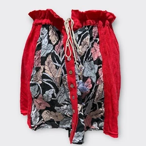 FREE PEOPLE Mini Falda Panel Lino Roja Floral Playa Boho Hippie Botón Borla M - Imagen 1 de 13