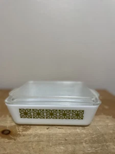 Pyrex 0503 Verde Square Flowers 1.5 QT Refrigerator Dish With lid Vintage - Bild 1 von 6