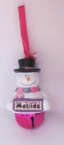 25379 MATILDA NAME FROSTY SNOWMAN COLOUR BELL CHRISTMAS TREE DECORATION GIFT - Picture 1 of 6