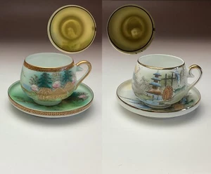 Japanese Kutani Shan Shui Watermill Lithophane Geisha Demitasse Cup Saucer - Picture 1 of 37