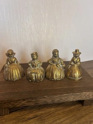 4x Vintage English Brass Crinoline Lady Ladies Brass Hand Bells mini 2.5 “ - Image 1 of 4