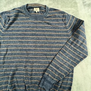 Faherty Sweater Mens Medium Blue Tan Stripe Cotton Crewneck Pullover Casual Read - Picture 1 of 10