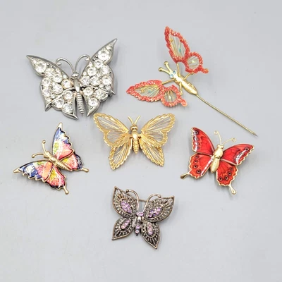 Lote de 6 broches mariposa vintage esmalte multicolor pedrería temblor Foto 1 de 4