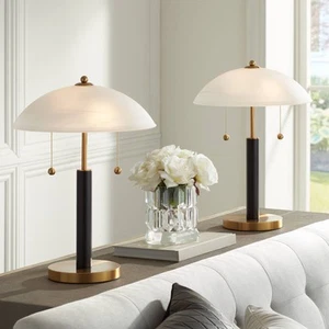 360 Lighting Orbital 19 1/2" Wood and Gold Dome Glass Lamps Set of 2 - Picture 1 of 7
