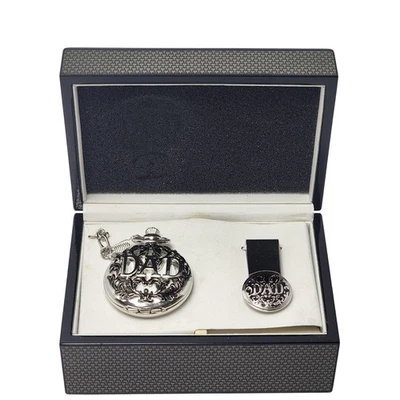 James Michael Dad Pocket Watch Gift Set Mens Money Clip Stainless Steel Boxed - Image 1 of 4