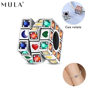 MULA Original 925 Sterling Silver CZ Rotating Square Charm For Women Bracelet - Picture 1 of 8