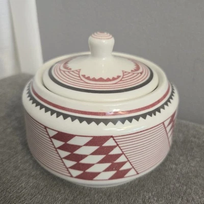 Ancient Mimbreno Sugar Bowl W Lid Indian Replica Sante Fe Dining Car Southwest - Image 1 of 4