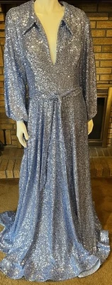 Jovani 25950 Glittery Light Blue Sequin Gown Bishop Sleeve NWT Size 16 - Image 1 of 4