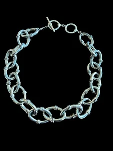 Collar de palanca de cadena grueso vintage firmado RLL Ralph Lauren tono plata - Imagen 1 de 4