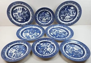 8 Pc Churchill Willow Blue Dinner Salad Plates Lot Table Dining Dish England Set - Picture 1 of 24