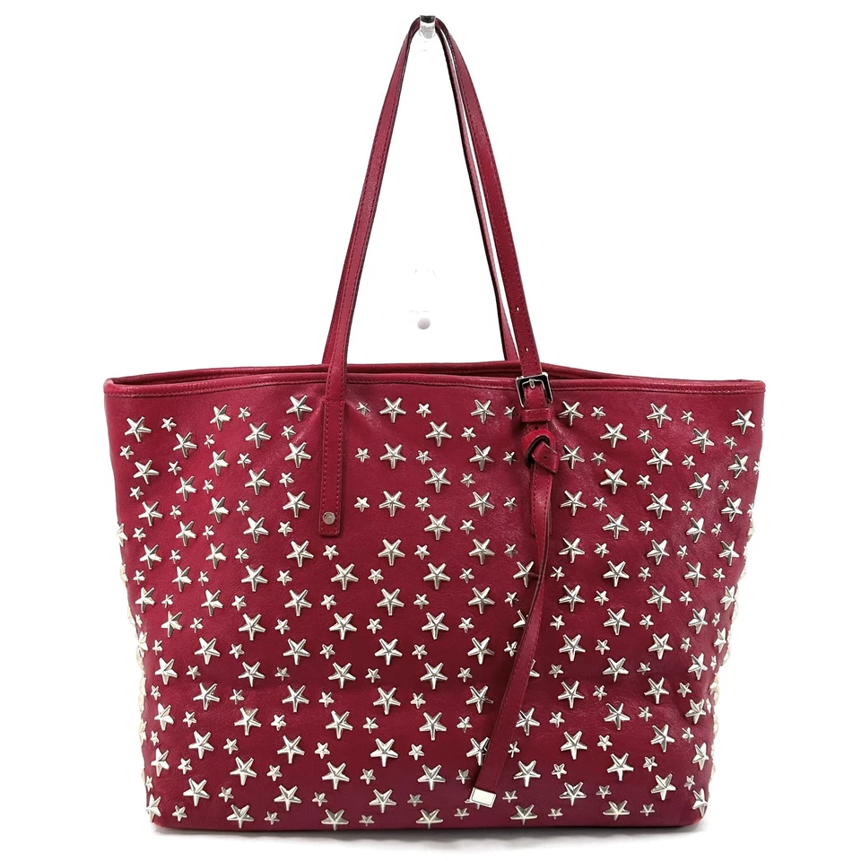 Jimmy Choo Pimlico Red Star Studded Leather Tote Bag Large Women’s Handbag - Image 1 of 4